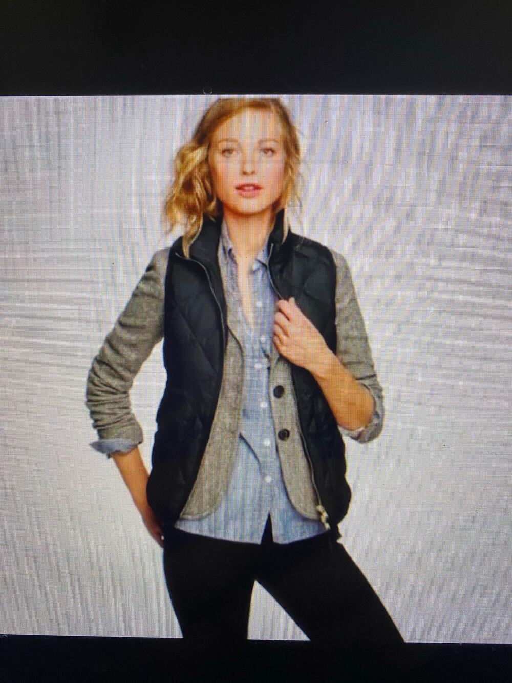 J.Crew Black Quilted Puffer Vest Gold Hardware Gingham Lining Medium